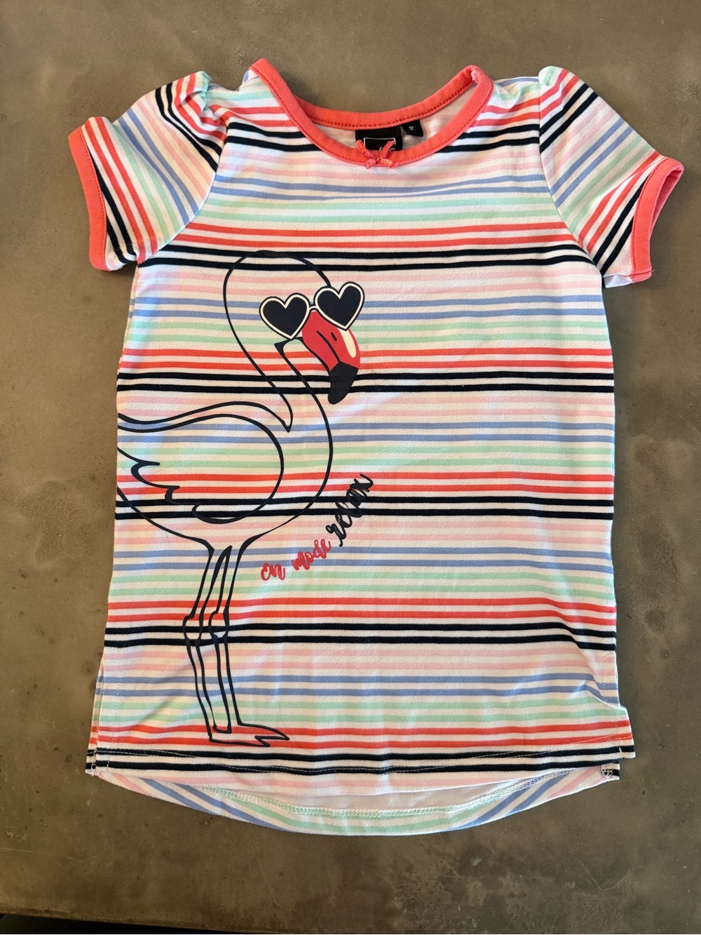 Striped Flamingo Graphic night dress - Coral Trim